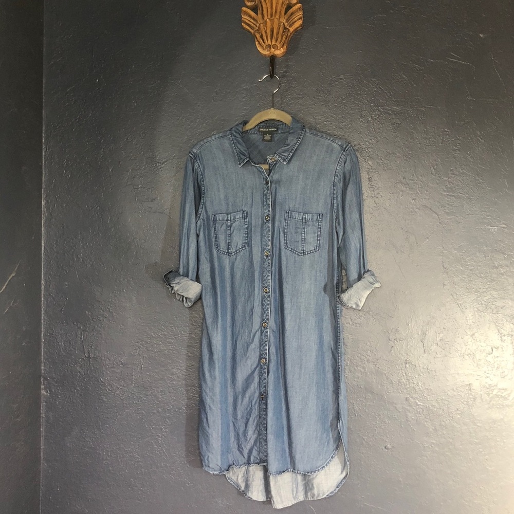 Denim high low shirt dress